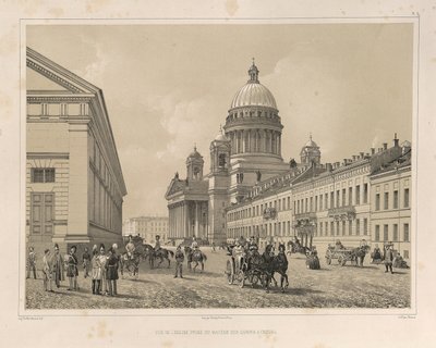 Catedral de Santo Isaacs vista do manejo da cavalaria De: A construção da Catedral de Santo Isaacs, 1845 de Auguste de Montferrand