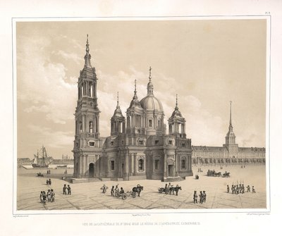 Vista da Catedral de Santo Isaacs na época de Catarina II De: A construção da Catedral de Santo Isaacs, 1845 de Auguste de Montferrand