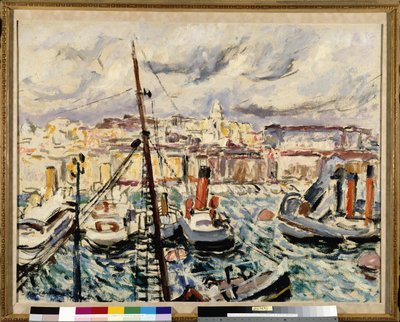 Rebocadores no porto de Marselha (pintura) de Augustin Carrera