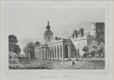 Vista da Galeria Gótica no Palácio Wilanów, 1840 de Augustin François Lemaiand#770tre