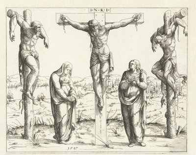 Cristo na Cruz e Maria e João Crucificação Concordância do Antigo e do Novo Testamento (título da série) Concordants alt und news Testaments (título da série) de Augustin Hirschvogel