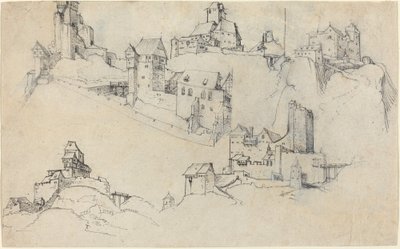 Castelos no topo da colina de Augustin Hirschvogel