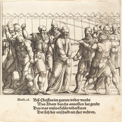Jesus sendo conduzido a Caifás de Augustin Hirschvogel