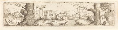 Paisagem com ribeiro e ruínas, 1545. de Augustin Hirschvogel