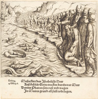 Moisés fechando o Mar Vermelho de Augustin Hirschvogel
