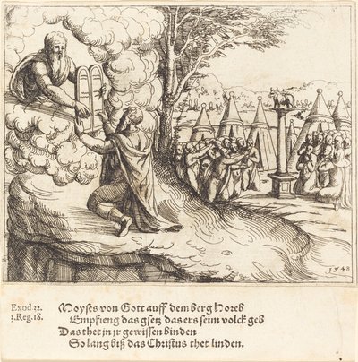 Moisés Recebendo as Tábuas, 1548. de Augustin Hirschvogel