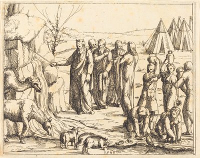 Moisés batendo na rocha. de Augustin Hirschvogel