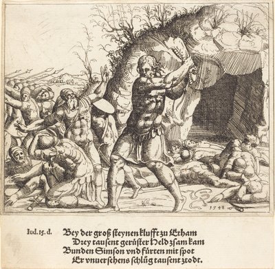 Sansão mata os filisteus de Augustin Hirschvogel