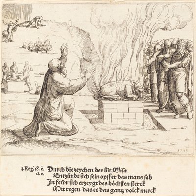 Os sacrifícios rivais de Elias e os sacerdotes de Baal de Augustin Hirschvogel