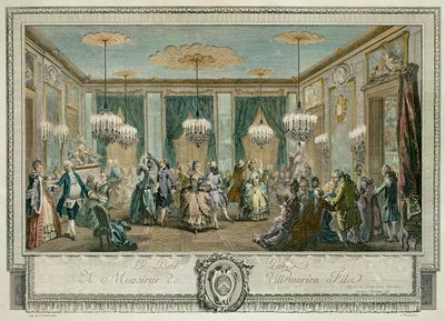 O Baile da Noite na Casa de Monsieur Villemorien Fila, gravado por L. Provost (gravação a cores) (ver também 84578) de Augustin de (after) Saint Aubin