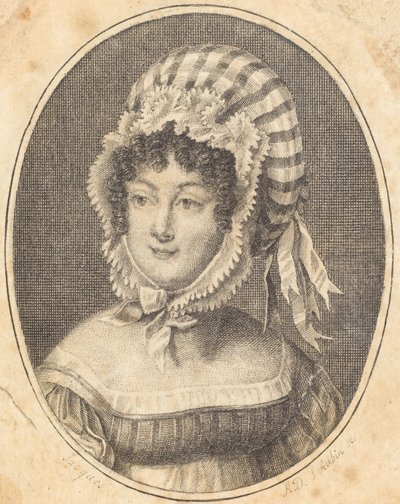 Cabeça de uma mulher vestindo um gorro listrado de Augustin de Saint Aubin