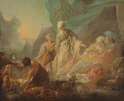 Labão em busca de seus deuses roubados, 1753. de Augustin de Saint Aubin