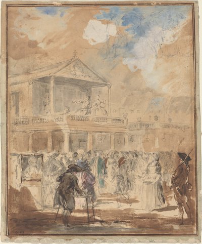 Desfile (uma procissão teatral em Paris) de Augustin de Saint Aubin