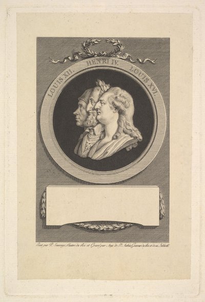 Retrato de Luís XVI, Henrique IV e Luís XII, 1791. de Augustin de Saint Aubin