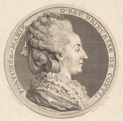 Gravura de uma medalha de retrato de Fortunée-Marie dEst, Princesse de Conti, 1781. de Augustin de Saint Aubin