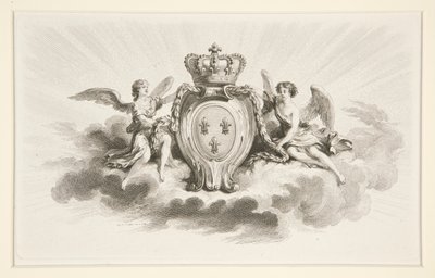 Royal Crest com Fleurs de Lis Flanked by Angels, reprodução do século XIX de Augustin de Saint Aubin