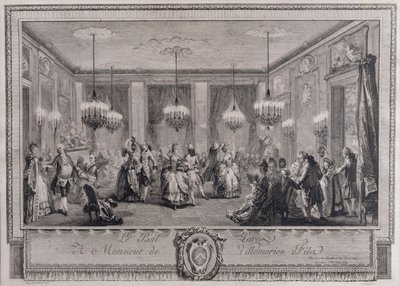 O baile de noite na Casa de Monsieur de Villemorien Fila, gravado por L. Provost (ver também 55452) de Augustin de Saint Aubin