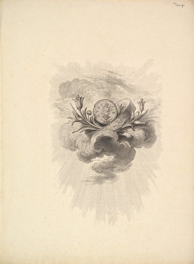 Vinheta com uma medalha representando Harpocrate e Lotus Flowers, Volume I, Página 12, de D ..., 1778-80. de Augustin de Saint Aubin