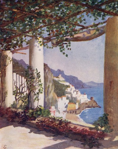 Amalfi a partir do terraço do Hotel Cappucini, outono (litografia a cores) de Augustine Fitzgerald