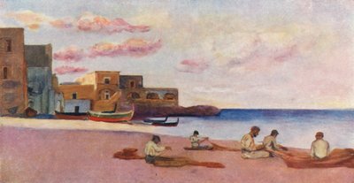 Noite na praia da Marina de Ischia (litografia a cores) de Augustine Fitzgerald