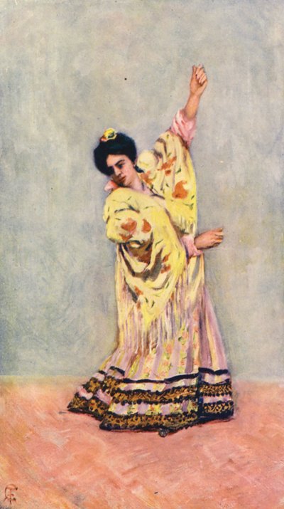 Cigano espanhol a dançar a tanga (litografia a cores) de Augustine Fitzgerald