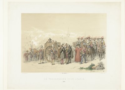 Transportar cidadãos em cativeiro por soldados espanhóis, 1567
A opressão por Espanha (título sobre o objecto) de Augustinus Jacobus Bernardus Wouters
