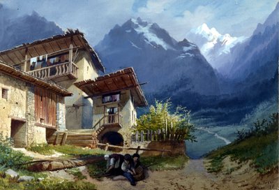 Cenário para a ópera "Linda di Chamounix" de Gaetano Donizetti, Turim, 1875 de Augusto Ferri