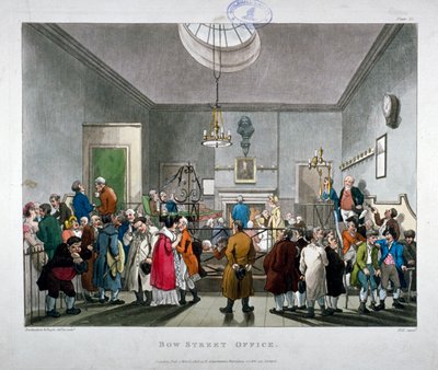 Tribunal de Polícia de Bow Street, Westminster, Londres, 1808 de Augustus Charles Pugin, Thomas Rowlandson