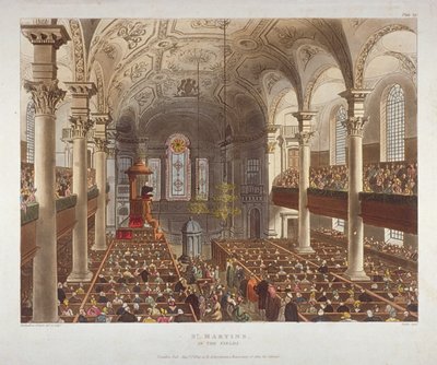 Interior da Igreja de St Martin-in-the-Fields, Westminster, Londres, 1809 de Augustus Charles Pugin, Thomas Rowlandson