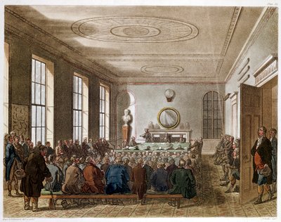 Reunião da Sociedade Agrícola, Londres, 1808-1810 de Augustus Charles Pugin, Thomas Rowlandson