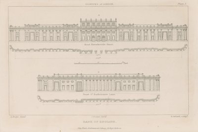 Banco da Inglaterra, Frente Sul de Sir John Soane, 1823 de Augustus Charles Pugin