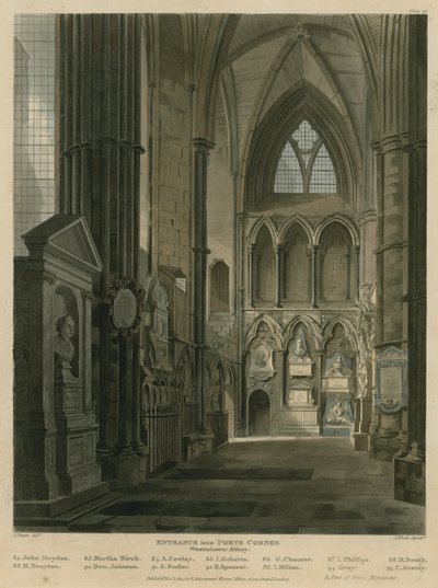 Entrada, em, poetas, canto, abadia westminster, londres de Augustus Charles Pugin