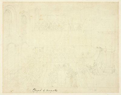 Estudo para a Capela de Newgate, de Microcosmos de Londres de Augustus Charles Pugin