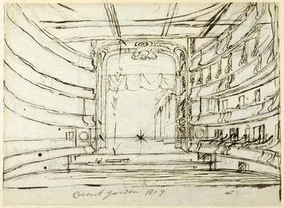 Estudo para Covent Garden Theatre, da Microcosm of London de Augustus Charles Pugin