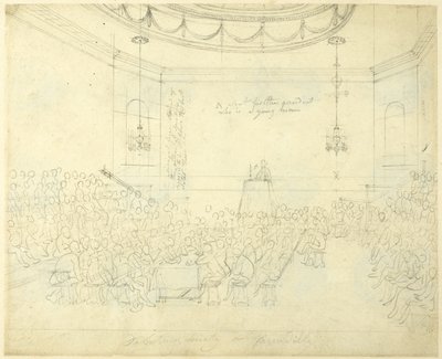 Estudo para a Sociedade de Debates em Piccadilly, de Microcosmos de Londres de Augustus Charles Pugin