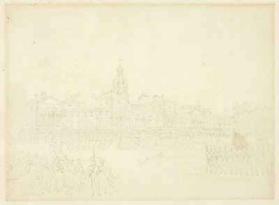 Estudo para Mounting Guard, St James Park, do Microcosm of London de Augustus Charles Pugin