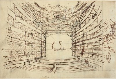 Estudo para Opera House, da Microcosm of London de Augustus Charles Pugin