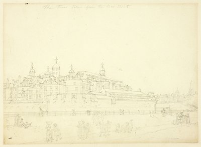 Estudo para The Tower Taked from the New Mint, da Microcosm of London de Augustus Charles Pugin
