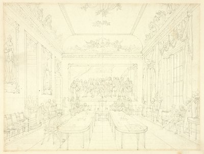 Estudo para Trinity House, da Microcosm of London (reto); Esboço Arquitetônico de Fachadas de Casas em Linha (verso) de Augustus Charles Pugin
