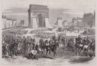 Tropas alemãs entram em Paris após o fim da guerra franco-prussiana de Augustus J. Beck