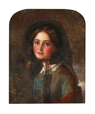 O Lace Bonnet (óleo a bordo) de Augustus Leopold (manner of) Egg