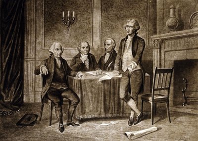 Líderes do Congresso Continental de 1775: John Adams, Robert Morris, Alexander Hamilton e Thomas Jefferson, desenho de Augustus Tholey (1894) de Augustus Tholey