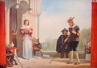 Shakespeare: Slender and Anne Page, The Marry Wives of Windsor, Acto I, Cena 1 (cor litho) de Augustus Wall (after) Callcott