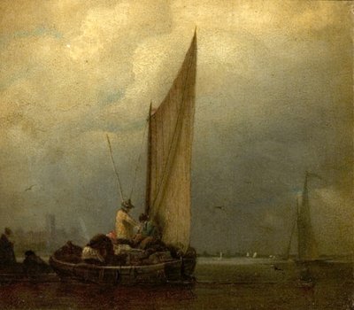 Uma cena do rio com barcaças, c.1825 de Augustus Wall Callcott
