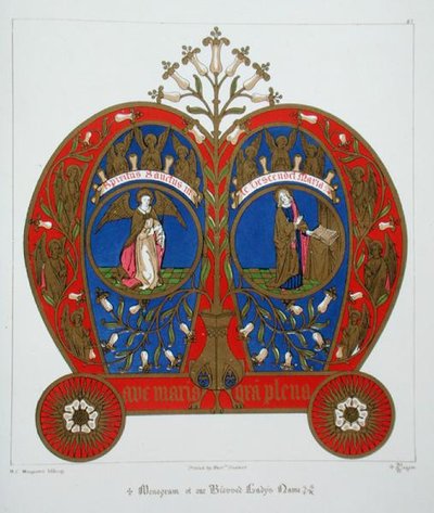 Monograma do nome de Nossa Senhora, do "Glossário do Ornamento Eclesiástico e Constume", litografia de H.C. Maguire de Augustus Welby Northmore (after) Pugin