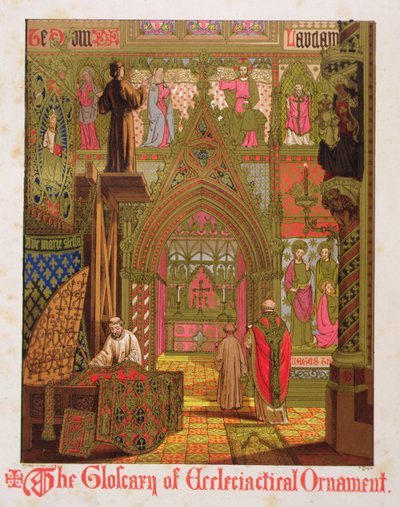 Tapeçarias, penduras e panos de altar, do "Glossário do Ornamento Eclesiástico e do Traje", litografia de H.C. Maguire de Augustus Welby Northmore (after) Pugin