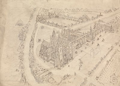 Esboço de uma igreja e mosteiro gótico de Augustus Welby Northmore Pugin