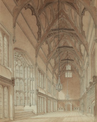 Interior de um salão de faculdade de Augustus Welby Pugin