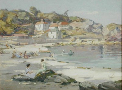 Uma praia da Cornish (óleo sobre painel) de Augustus William Enness