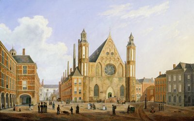 O Binnenhof em Haia com vista para o Ridderzaal com soldados e outras figuras no pátio de Augustus Wynantz